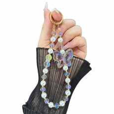 Catena per cellulare con perle a farfalla in cristallo laser (grigio traslucido)