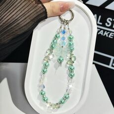 Catena per cellulare con perle a farfalla in cristallo tricolore (verde)