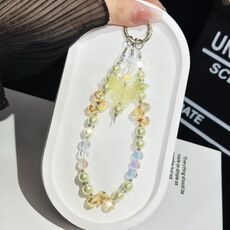 Catena per cellulare con perle a farfalla in cristallo tricolore (gialla)