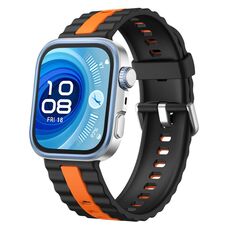 Cinturino in silicone bicolore a righe verticali per Huawei Watch Fit 4 / Fit 4 Pro / Fit 3 (nero e arancione)