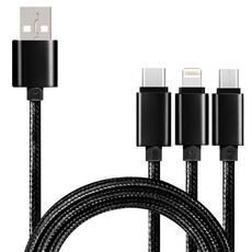 5 PCS 2A 3 in 1 USB a USB-C / Type-C + 8 Pin + Cavo dati intrecciato Micro USB (nero)