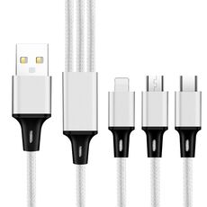 2 pz ZZ034 USB a 8 PIN + USB-C / TYPE-C + Micro USB 3 in 1 Cavo di ricarica veloce, Stile: mini-argento