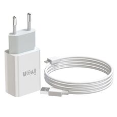 Ivone AD-33 2 in 1 2.1A Porta USB singolo Caricabatterie da viaggio + 1M USB a 8 pin Cable Set, spina EU (bianco)