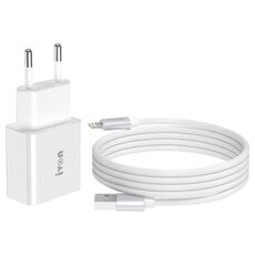 IVON AD-35 2 IN 1 18W QC3.0 Porta USB Caricabatterie da viaggio + 1M USB a 8 Pin Cable Cable Set, spina UE (bianco)