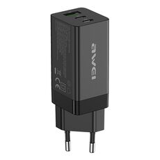 AWEI PD9 65W Dual Type-C / USB-C + USB Gan Caricatore di viaggio rapido, Plug UE (Black)
