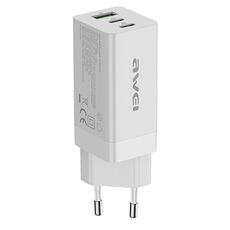 AWEI PD9 65W Dual Type-C / USB-C + USB Gan Caricatore di viaggio rapido, Plug UE (White)