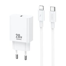 Caricabatterie REMAX RP-U5 Extreme 2 Series 20W PD + Set di cavi dati di ricarica rapida da USB-C / da tipo C a 8 pin da 1 m, Specifica: Spina UE (bianco)