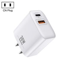 REMAX RP-U82 Caricabatterie rapido a doppia interfaccia USB + USB-C/Type-C da 30 W, specifica: spina CN (bianca)