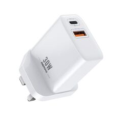 Caricabatterie rapido REMAX RP-U82 30W USB + USB-C/Type-C a doppia interfaccia, specifica: spina UK (bianco)