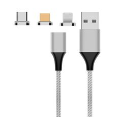 M11 3 in 1 3 A USB a 8 PIN + Micro USB + USB-C / Type-C Nylon Cavo magnetico intrecciato in treccia, lunghezza del cavo: 1m (argento)