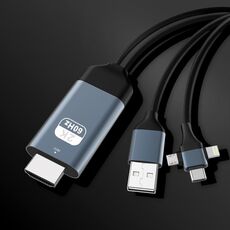 P8J alluminio 3 in 1 8 pin + micro USB + USB-C / TYPE-C a cavo HDTV, lunghezza del cavo: 2m