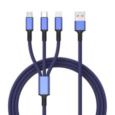 Cavo intrecciato 3A 3 in 1 da USB a tipo C / 8 pin / Micro USB, lunghezza cavo: 1,2 m (blu)