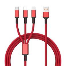 Cavo intrecciato 3A 3 in 1 da USB a tipo C / 8 pin / Micro USB per ricarica rapida, lunghezza cavo: 1,2 m (rosso)