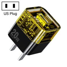 WK WP-U149 Caricabatterie trasparente a doppia porta USB + USB-C/Type-C da 20 W, Specifiche: Spina USA (nera)