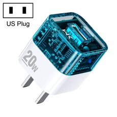 WK WP-U149 Caricabatterie trasparente a doppia porta USB + USB-C/Type-C da 20 W, Specifiche: Spina USA (bianca)