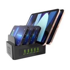 YFY-A53 100 W 5 porte USB QC3.0 Stazione di ricarica intelligente con supporto per telefono e tablet