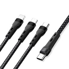 Cavo dati di ricarica da 100 W 6A da tipo C a 8 pin + tipo C + micro USB, 1,3 m (nero)