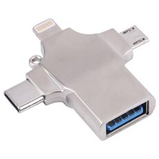 4 in 1 8 pin + micro USB + USB-C / Type-C a USB Metal Card Reader
