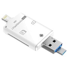 NK-208 3 in 1 I-Flash TF Card / SD Lettore di schede per 8 PIN + USB 2.0 + dispositivi Micro USB (bianco)