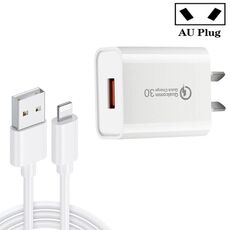 CA-25 QC3.0 USB 3A Caricabatterie veloce con cavo dati USB a 8 PIN, plug AU (bianco)