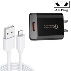 CA-25 QC3.0 USB 3A Caricabatterie veloce con cavo dati USB a 8 PIN, plug AU (nero)