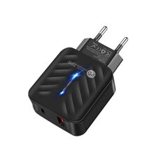 PD03 20W Type-C + QC3.0 Caricabatterie USB con indicatore luminoso, spina UE (nero)