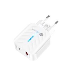 PD03 20W Type-C + QC3.0 Caricabatterie USB con indicatore luminoso, spina UE (bianco)