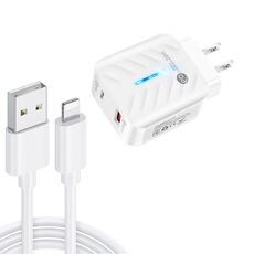 Caricabatterie USB PD03 20W PD3.0 + QC3.0 con cavo dati USB a 8 PIN, spina USA (bianco)