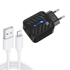 Caricabatterie USB PD03 20W PD3.0 + QC3.0 con cavo dati USB a 8 PIN, spina UE (nero)