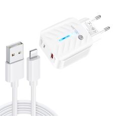 Caricabatterie USB PD03 20W PD3.0 + QC3.0 con cavo dati USB a 8 PIN, spina UE (bianco)