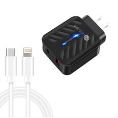 Caricabatterie USB PD03 20W PD3.0 + QC3.0 con cavo dati tipo-C a 8 PIN, spina USA (nero)