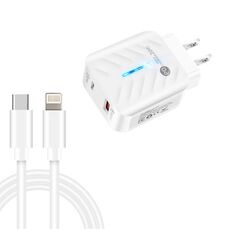 Caricabatterie USB PD03 20W PD3.0 + QC3.0 con cavo dati tipo-C a 8 PIN, spina USA (bianco)
