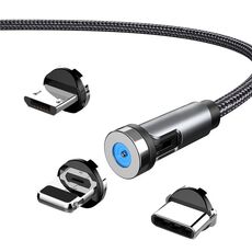 Spina antipolvere CC56 Cavo magnetico rotante, Lunghezza cavo: 2 m, Stile: Linea + Tre teste (nero)
