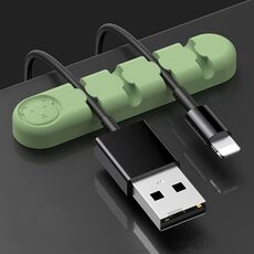 5 PCS 4 fori Bear Silicone Desktop Data Cable Cable Organizzazione e dispositivo di fissaggio (Green Matcha)