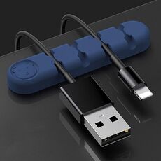 5 PCS 4 fori da 4 fori Bear Silicone Desktop Data Cable Organizzazione e dispositivo di fissaggio (blu scuro)