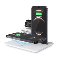 HQ-UD17 4 in 1 Porta del telefono caricatore wireless Base di ricarica per smartphone, iWatch, AirPods (White)