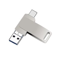 64 GB USB 3.0 + 8 PIN + USB-C / TYPE-C 3 IN 1 Phone Phone Computer Metallo rotabili a U-disco (grigio argento)