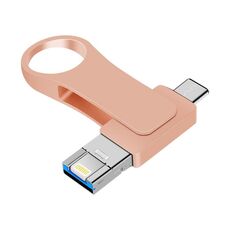 64 GB USB 3.0 + 8 Pin + USB-C / TYPE-C 3 in 1 computer mobile Metallo U-disk (rosa)