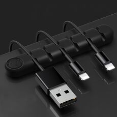 5 pezzi 6 fori Bear Silicone Desktop Cable Desktop Cable Organizzazione e dispositivo di fissaggio (nero)