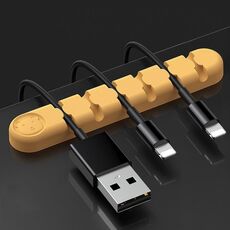 5 pezzi 6 fori Bear Silicone Desktop Cable Data Cable Organizzazione e dispositivo di fissaggio (giallo limone)