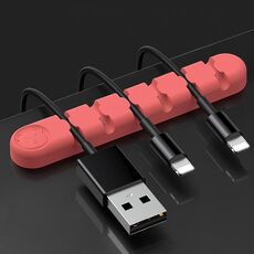 5 pezzi 6 fori Bear Silicone Desktop Cable Desktop Cable Organizzazione e dispositivo di fissaggio (camelia rossa)