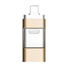 256 GB Type-C + 8 PIN + USB 3.0 3 in 1 OTG Metallo USB Flash Drive (GOLD)