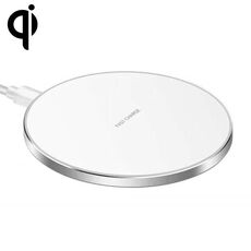 Caricabatterie wireless rotondo in metallo da 15W Smart Carica veloce (argento + superficie bianca)