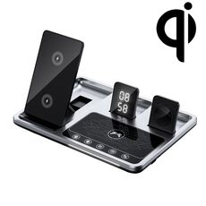 R11 4 in 1 caricatore wireless per telefono da 30 W con luce ambientale (nero argento)