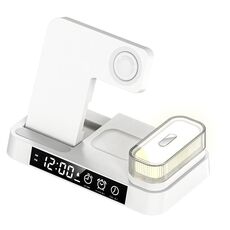 A37 30W 3-in-1 Supporto per telefono con ricarica wireless con luce notturna RGB e sveglia e caricabatteria per orologio per funzione Apple (bianco)