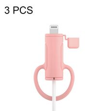 Custodia in silicone per cavo dati lavabile morbido da 3 pezzi per Apple, specifiche: 8 pin (rosa)