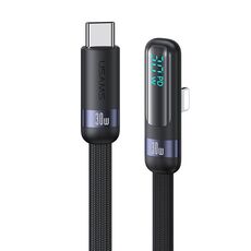 USAMS US-SJ652 PD Cavo dati a gomito per ricarica rapida da USB-C/Type-C a 8 pin in lega di alluminio con display digitale, lunghezza: 1,2 m (nero)