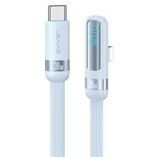 USAMS US-SJ652 PD Cavo dati a gomito per ricarica rapida da USB-C/Tipo-C a 8 pin in lega di alluminio con display digitale, lunghezza: 1,2 m (blu)