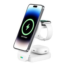 B-23 Supporto per telefono caricabatterie wireless magnetico pieghevole 3 in 1, spina: spina europea (bianco)