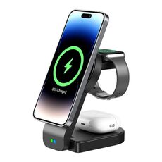 B-23 Supporto per telefono caricabatterie wireless magnetico pieghevole 3 in 1, spina: spina UK (nero)
